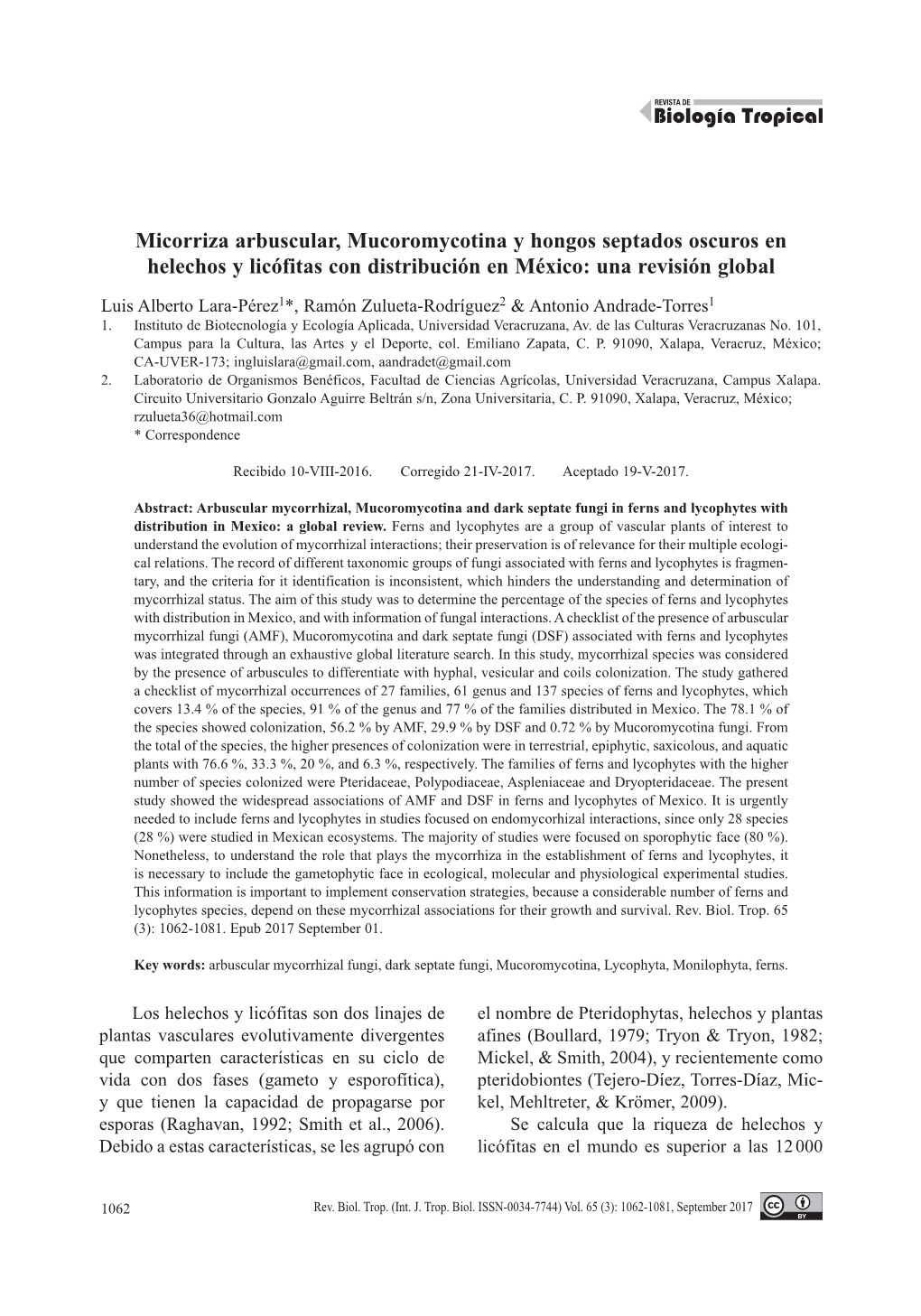 Micorriza Arbuscular, Mucoromycotina Y Hongos Septados Oscuros En Helechos Y Licófitas Con Distribución En México: Una Revisión Global