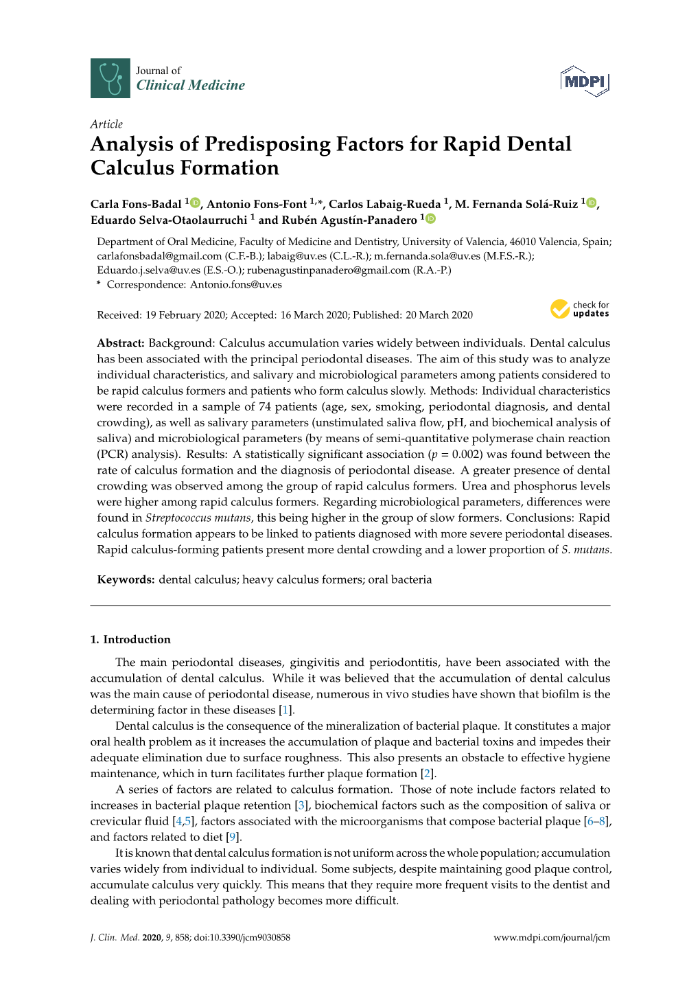 Analysis of Predisposing Factors for Rapid Dental Calculus Formation