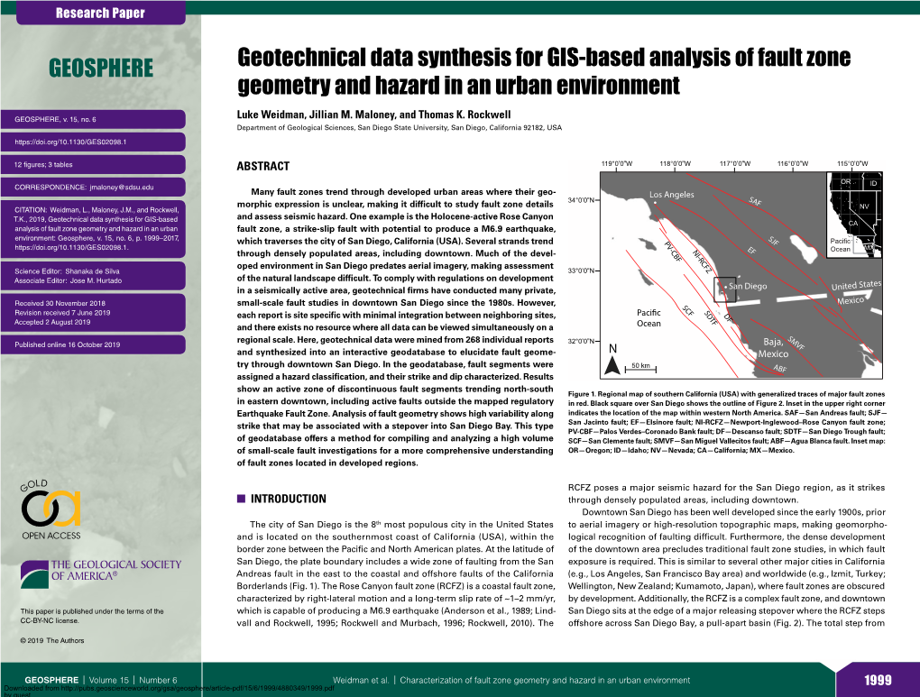 Geotechnical Data Synthesis for GIS-Based Analysis of Fault Zone Geometry and Hazard in an Urban Environment