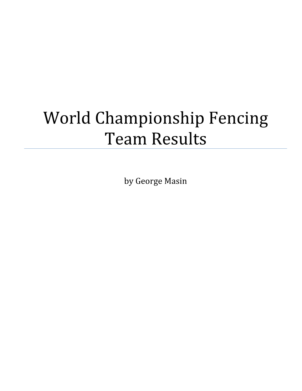 World Championship Fencing Team Results