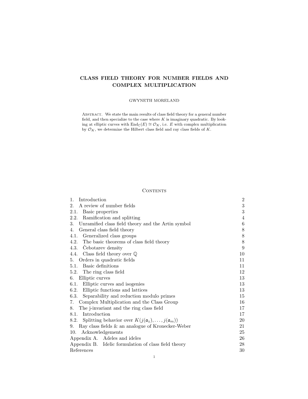 Class Field Theory for Number Fields and Complex Multiplication