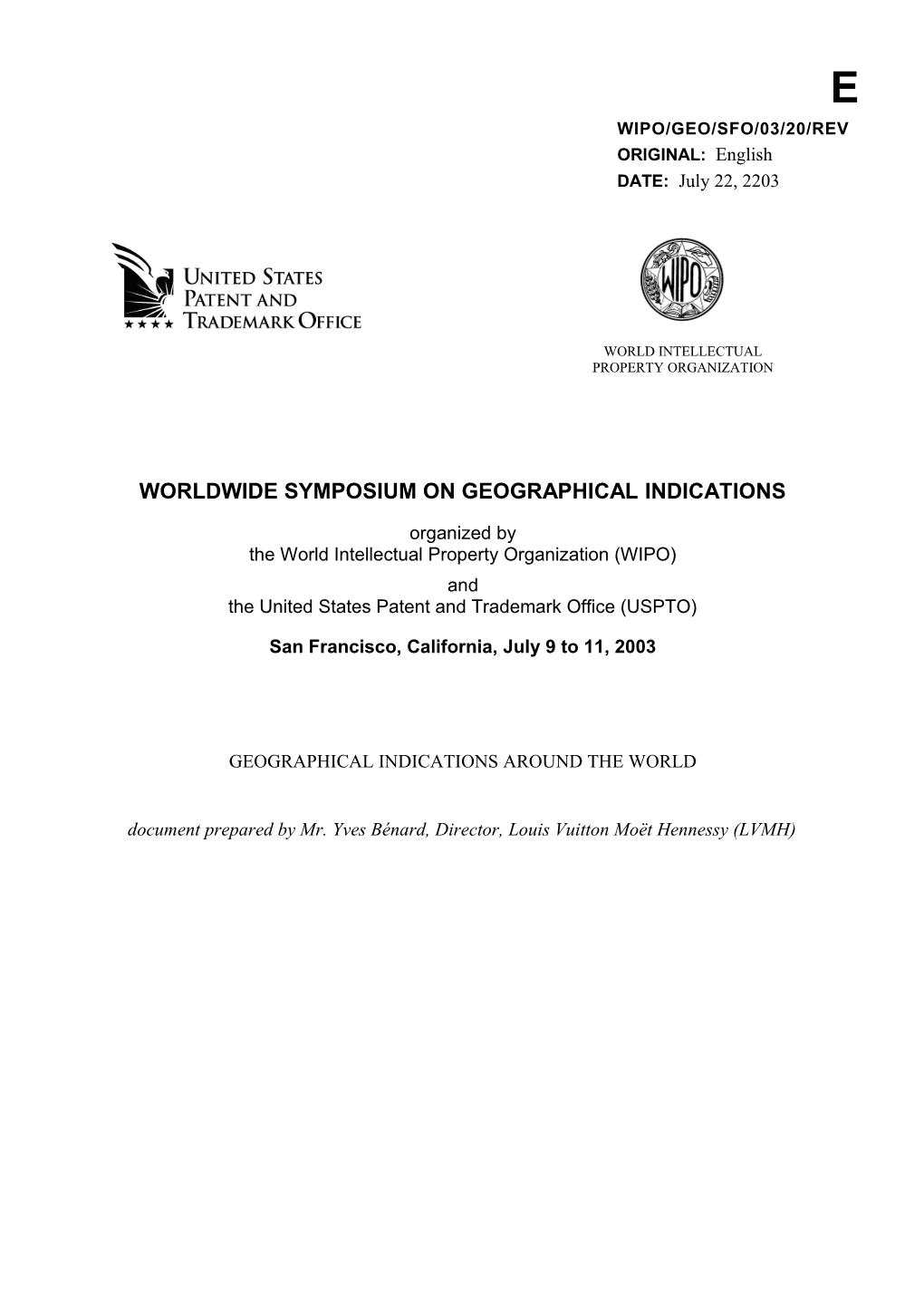 WIPO/GEO/SFO/03/20 REV.: Geographical Indications Around the World