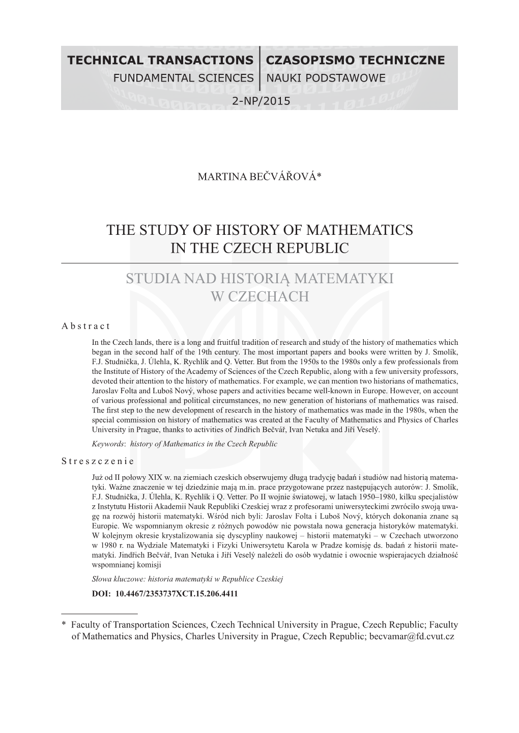 The Study of History of Mathematics in the Czech Republic