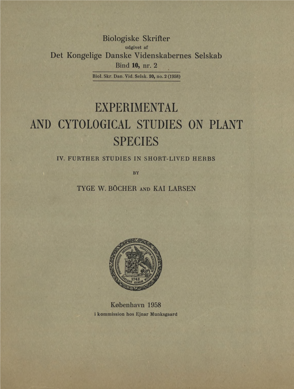 Experimental and Cytological Studies on Plant Species