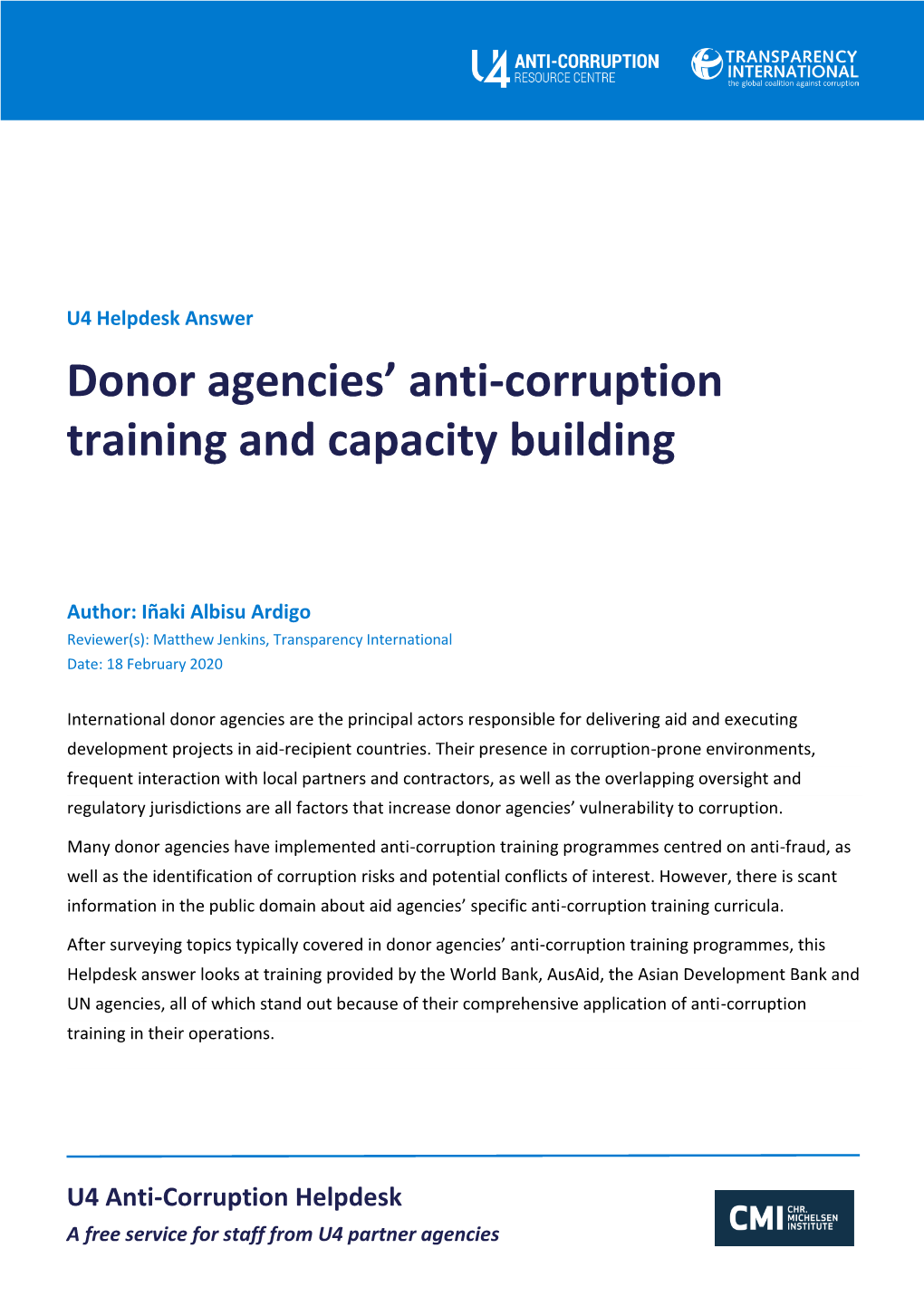 Donor Agencies' Anti-Corruption Training and Capacity Building