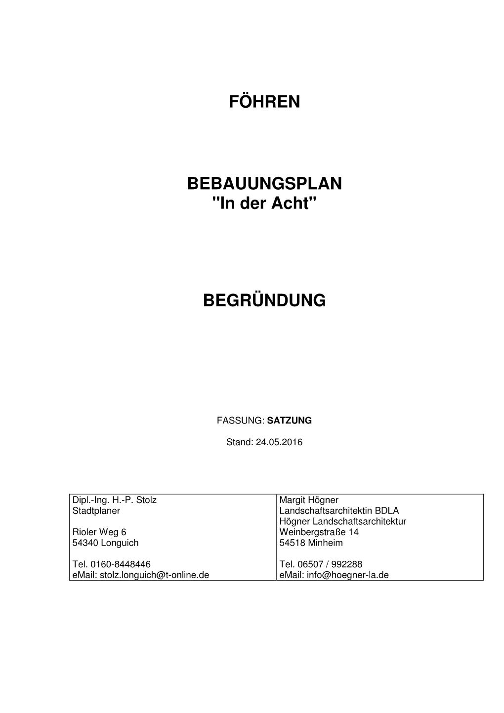 FÖHREN BEBAUUNGSPLAN "In Der Acht"