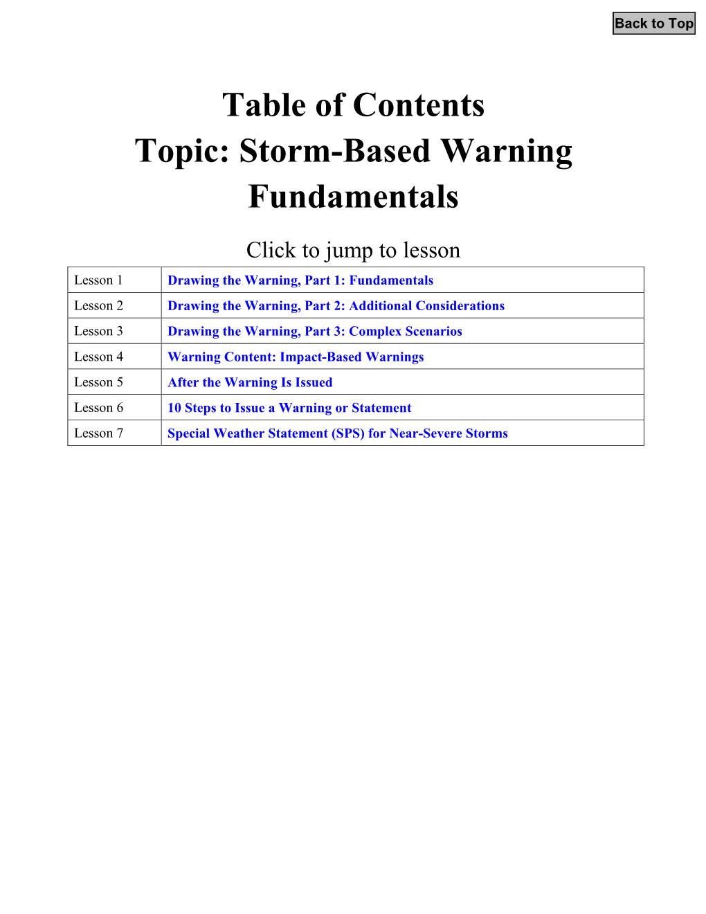 Table of Contents Topic: Storm-Based Warning Fundamentals