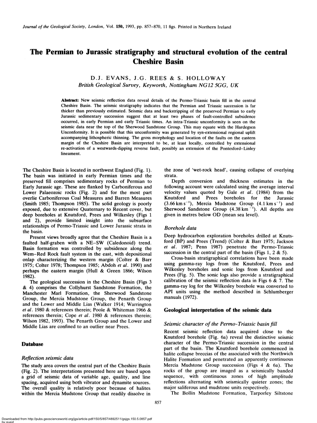 The Permian to Jurassic Stratigraphy and Structural Evolution of the Central Cheshire Basin