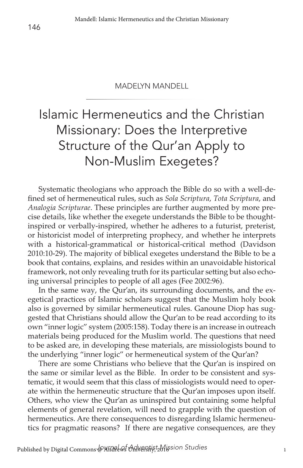 Islamic Hermeneutics and the Christian Missionary 146