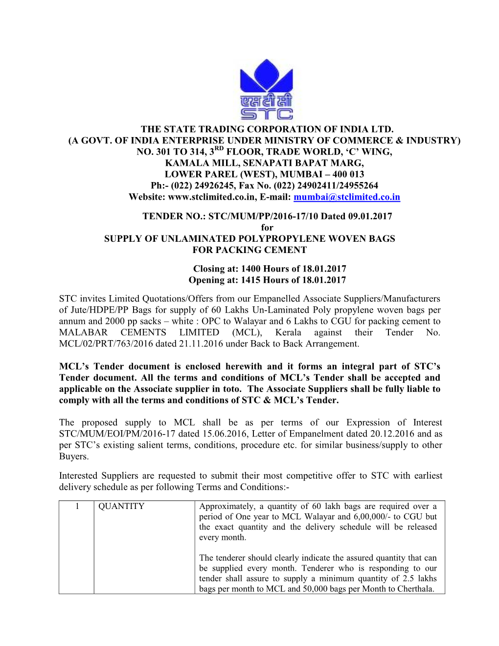 The State Trading Corporation of India Ltd. (A Govt