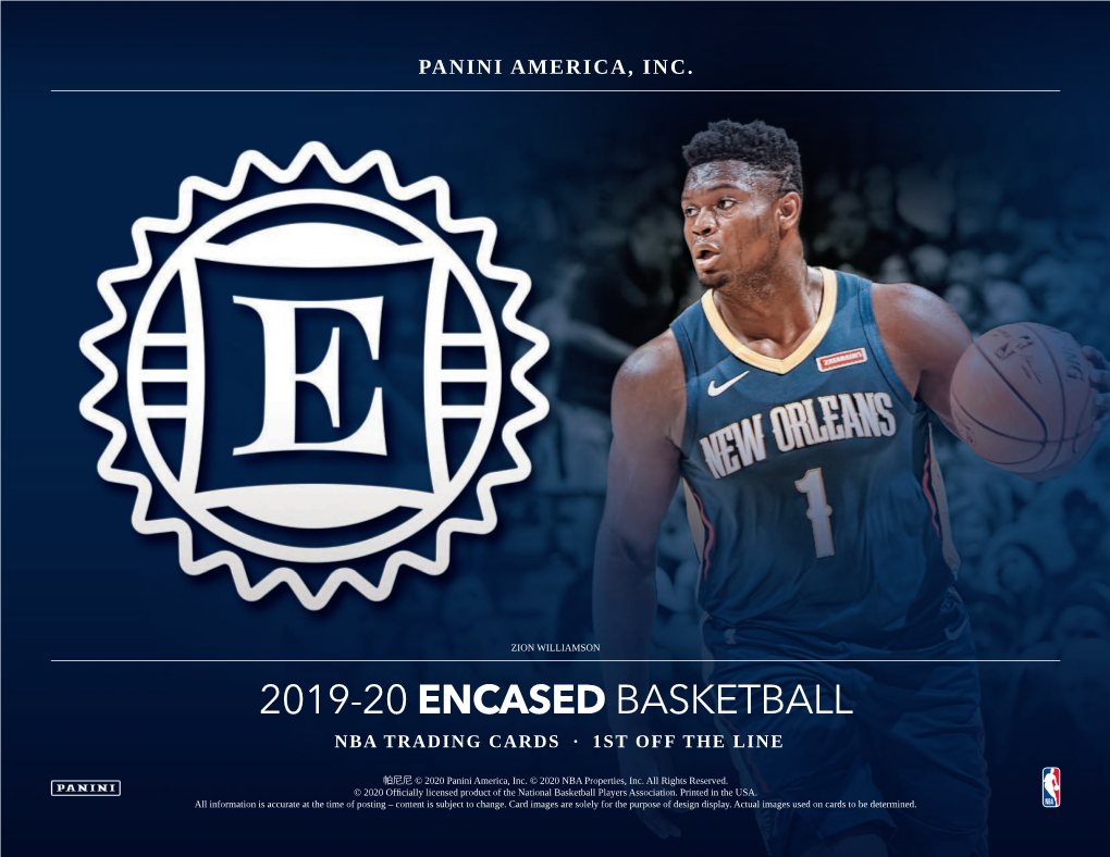 2019-20 Encased Basketball Nba Trading Cards · 1St Off the Line
