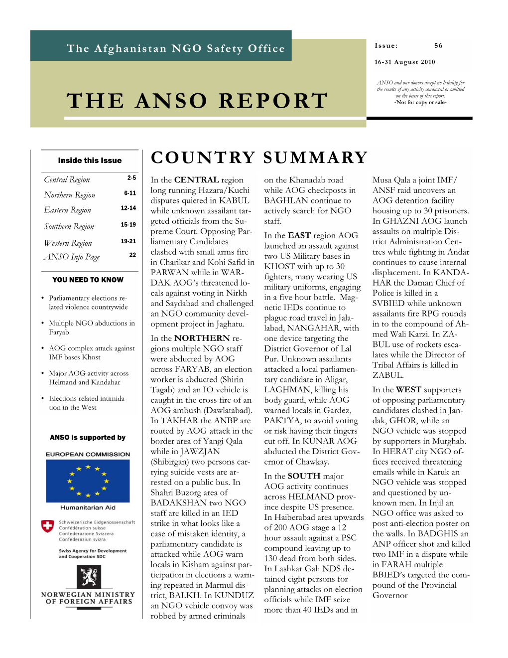 The ANSO Report (16-31 August 2010)