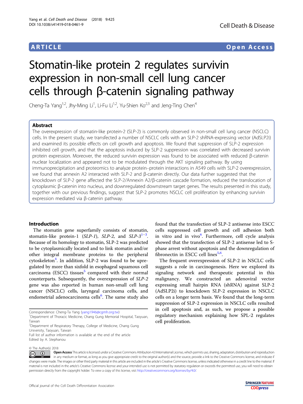Stomatin-Like Protein 2 Regulates Survivin Expression in Non-Small