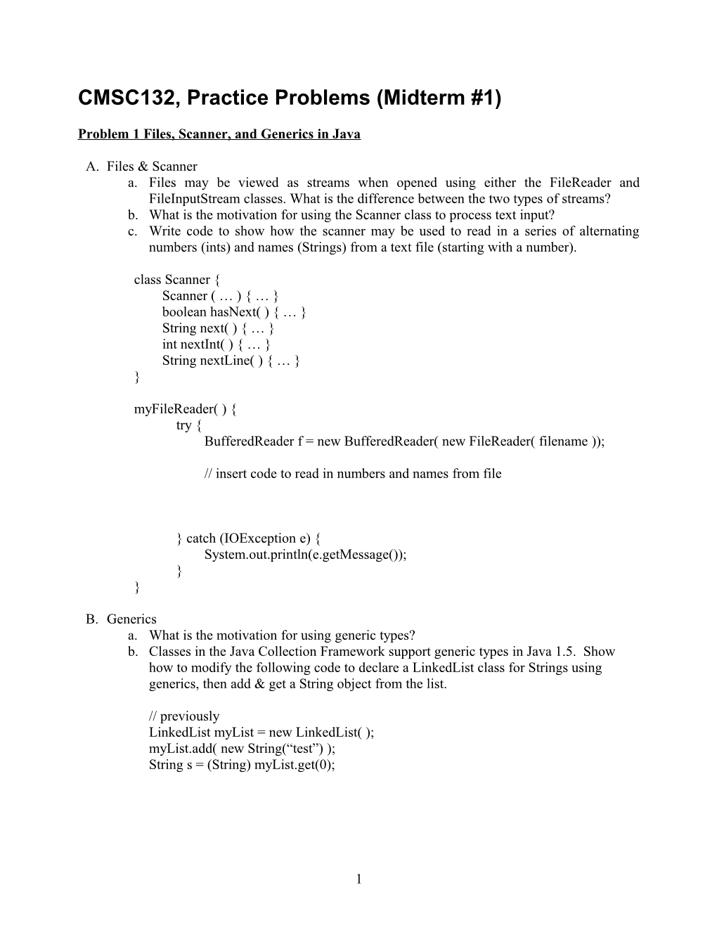 Problem 1 (20 Points) General Questions About Topics Covered in Class s3