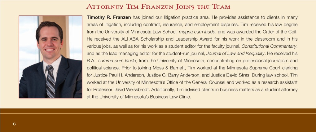 Attorney Tim Franzen Joins the Team Timothy R