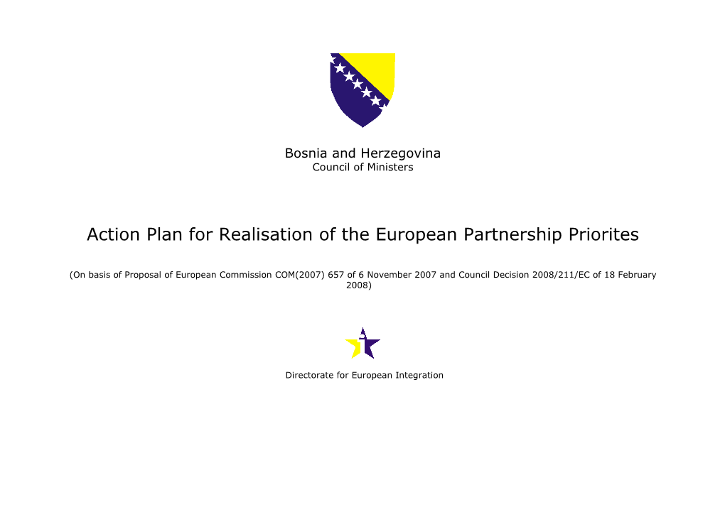 Action Plan for Realisation of the European Partnership Priorites