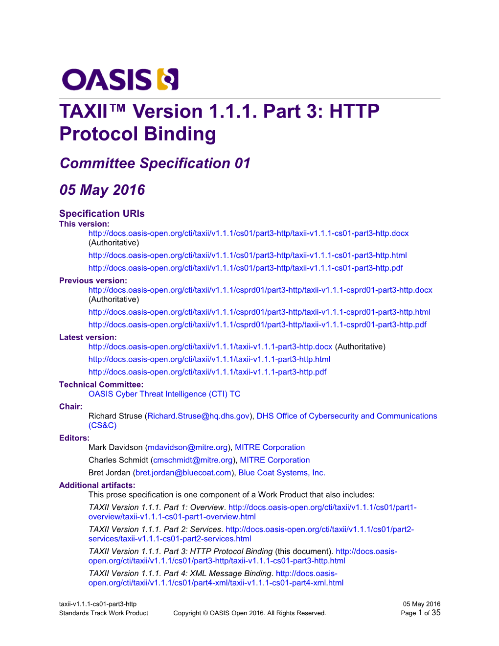 TAXII Version 1.1.1. Part 3: HTTP Protocol Binding