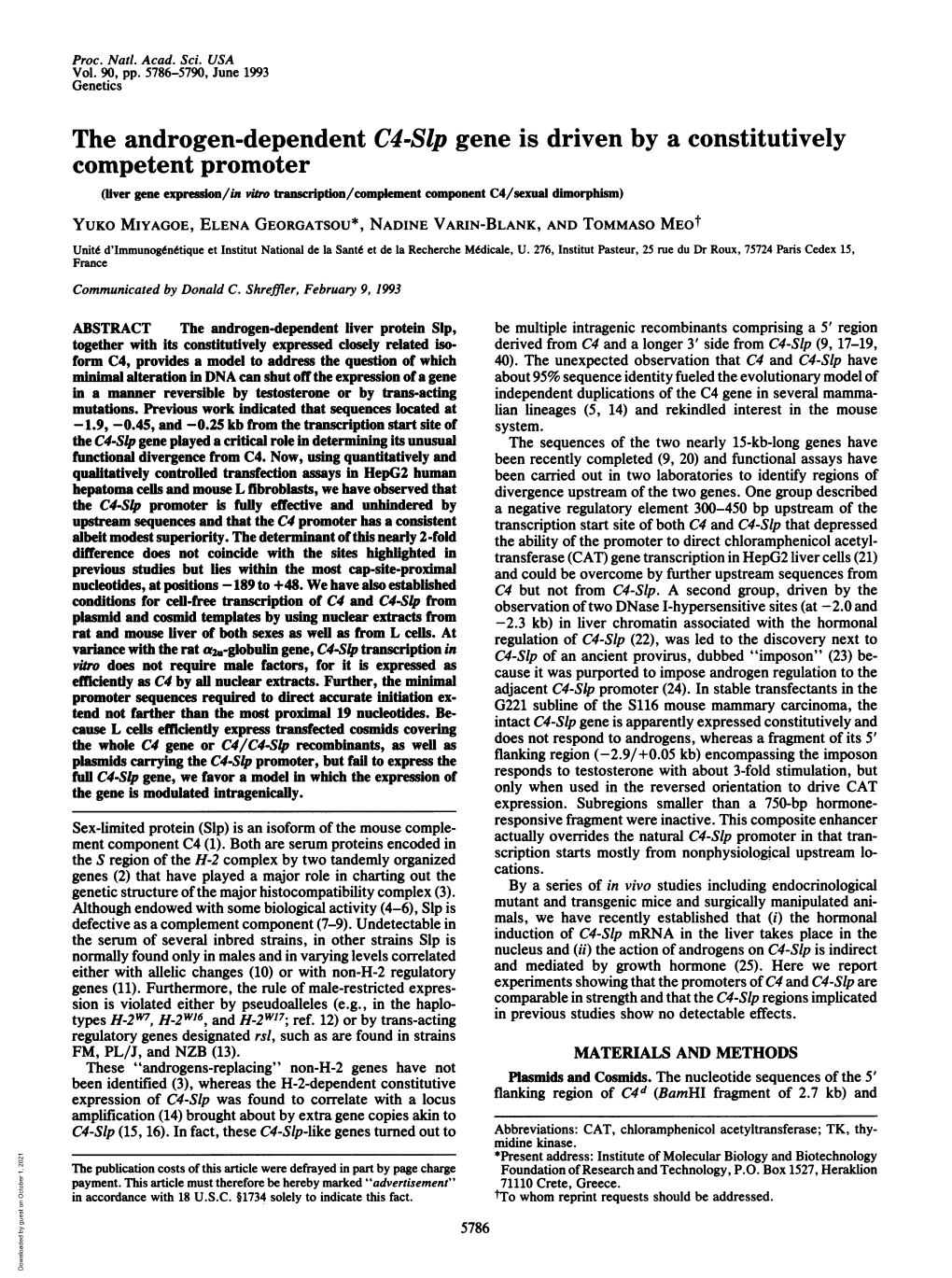 The Androgen-Dependent C4-Slp Gene Is Driven by a Constitutively