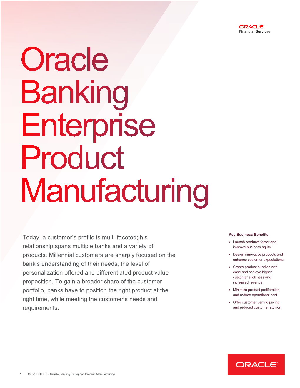 Data Sheet: Oracle Banking Enterprise Product Manufacturing