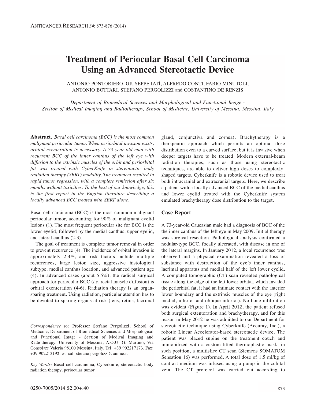 Treatment of Periocular Basal Cell Carcinoma Using an Advanced Stereotactic Device