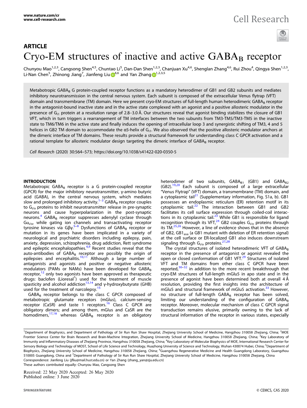 Cryo-EM Structures of Inactive and Active GABAB Receptor