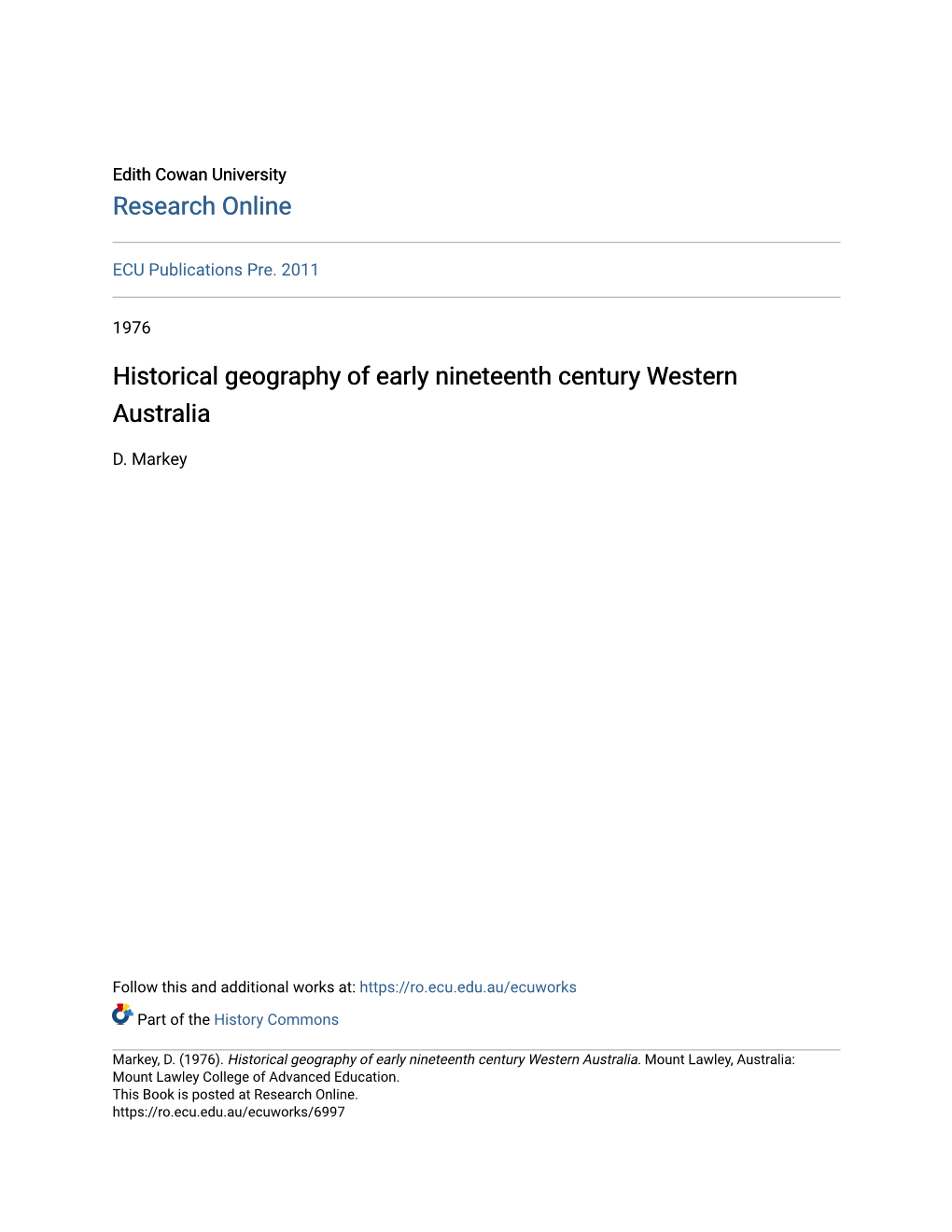 Historical Geography of Early Nineteenth Century Western Australia