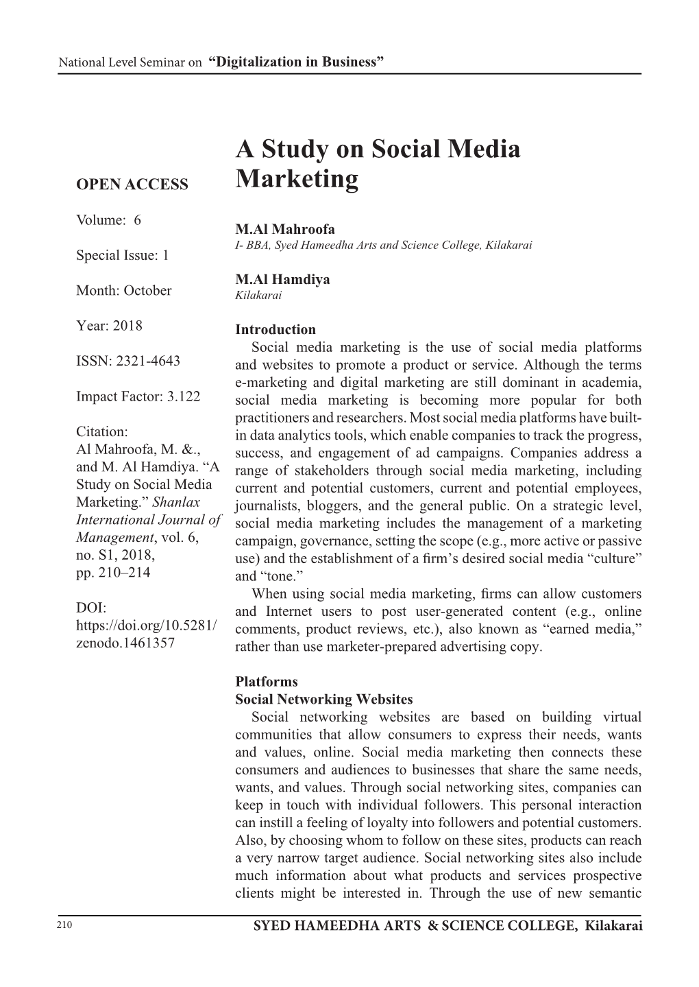 A Study on Social Media Marketing