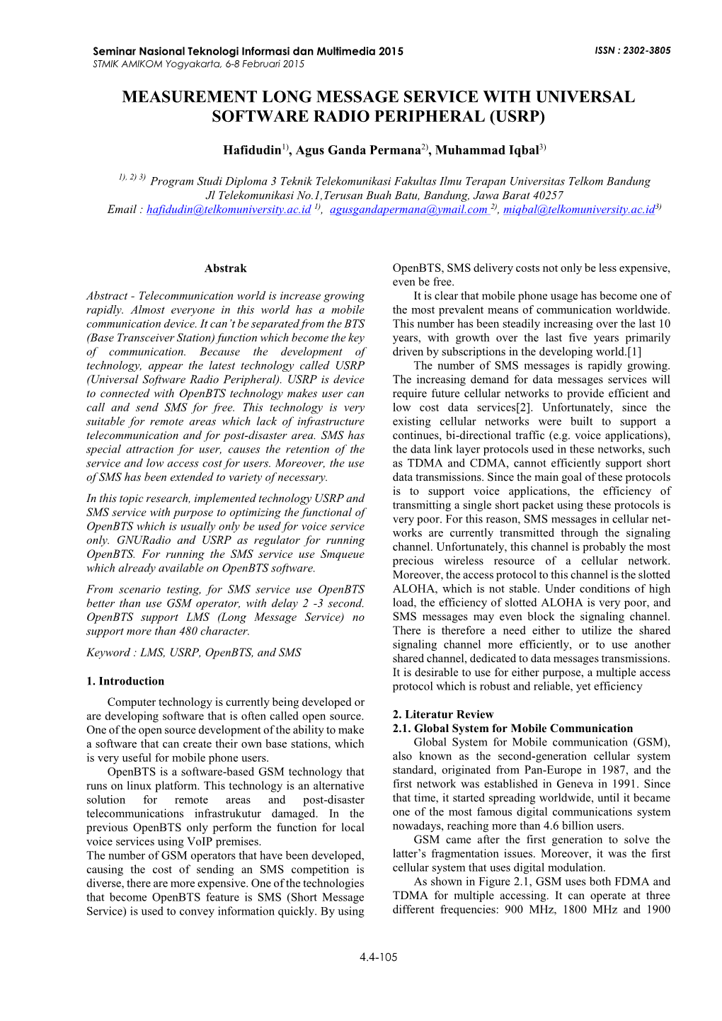 Measurement Long Message Service with Universal Software Radio Peripheral (Usrp)