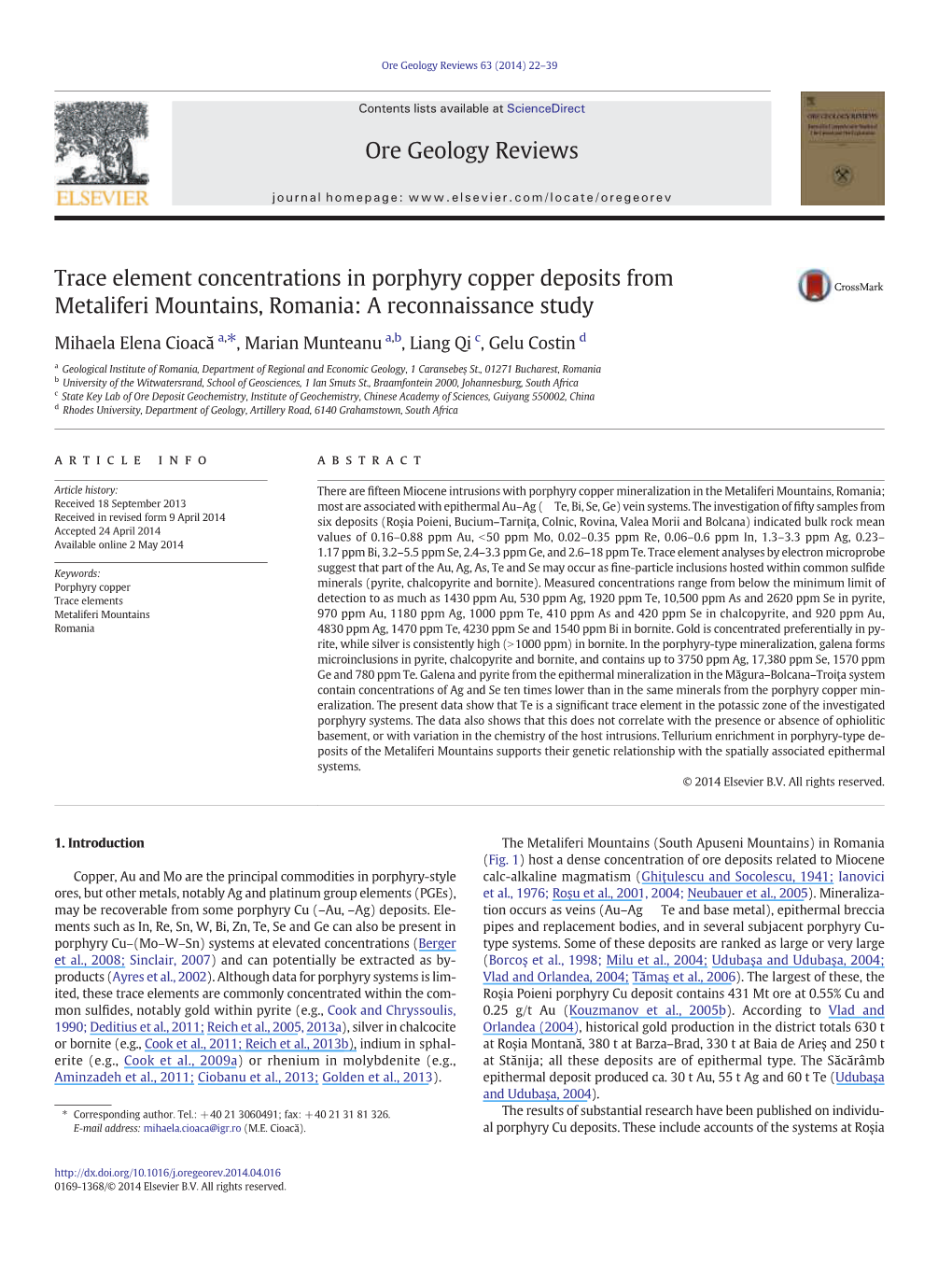 Trace Element Concentrations in Porphyry Copper Deposits from Metaliferi Mountains, Romania: a Reconnaissance Study