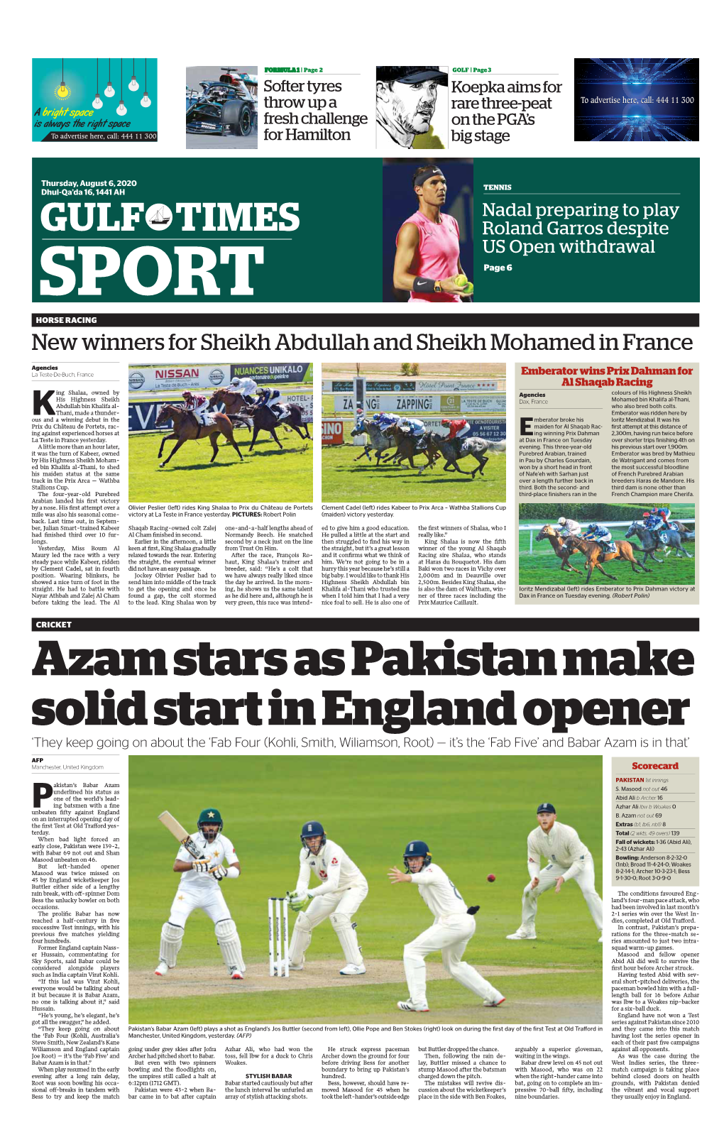 Azam Stars As Pakistan Make Solid Start in England Opener