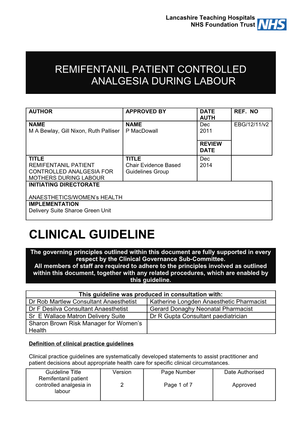 Remifentanil Patient Controlled Analgesia During Labour