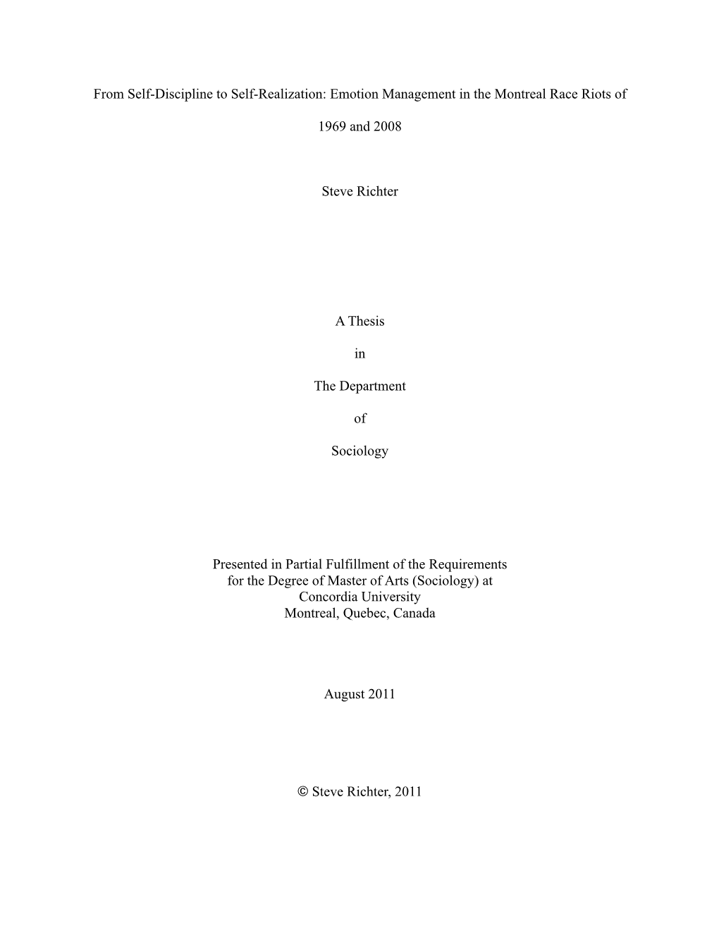 From Self-Discipline to Self-Realization: Emotion Management in the Montreal Race Riots Of