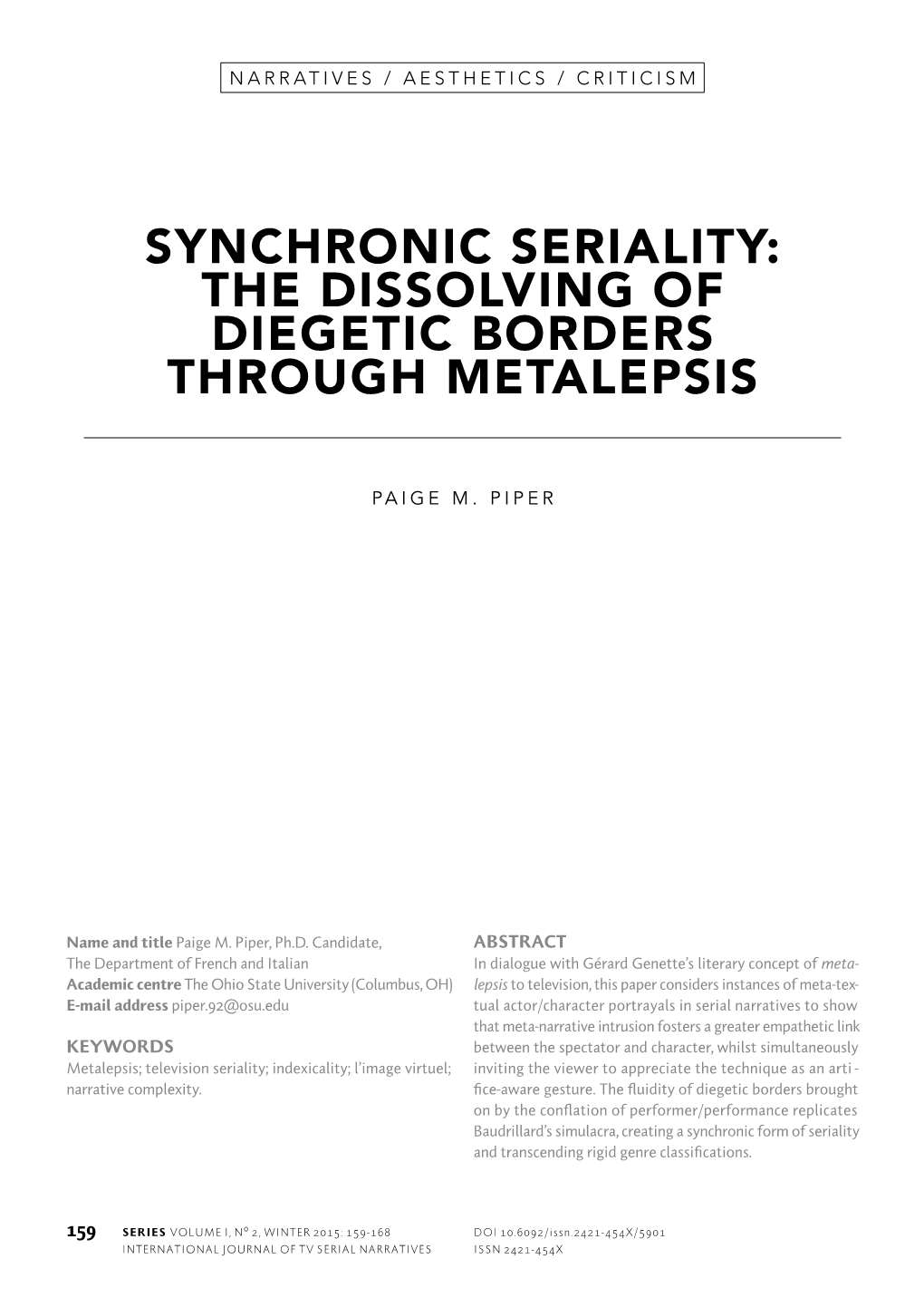 The Dissolving of Diegetic Borders Through Metalepsis