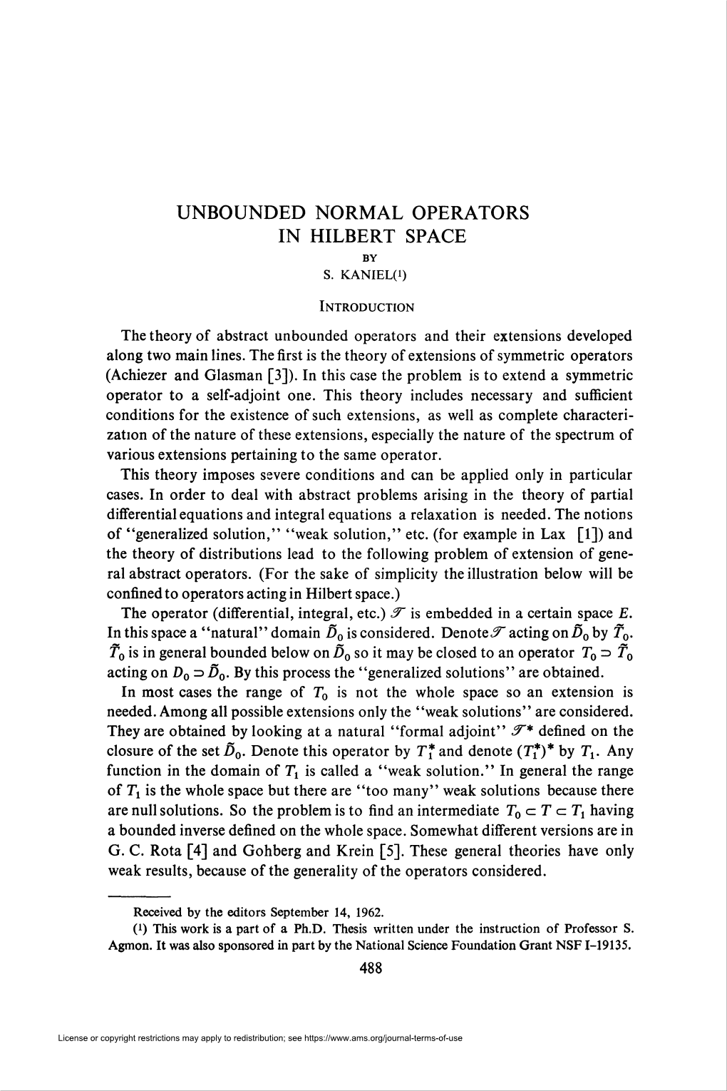 Unbounded Normal Operators in Hilbert Space by S