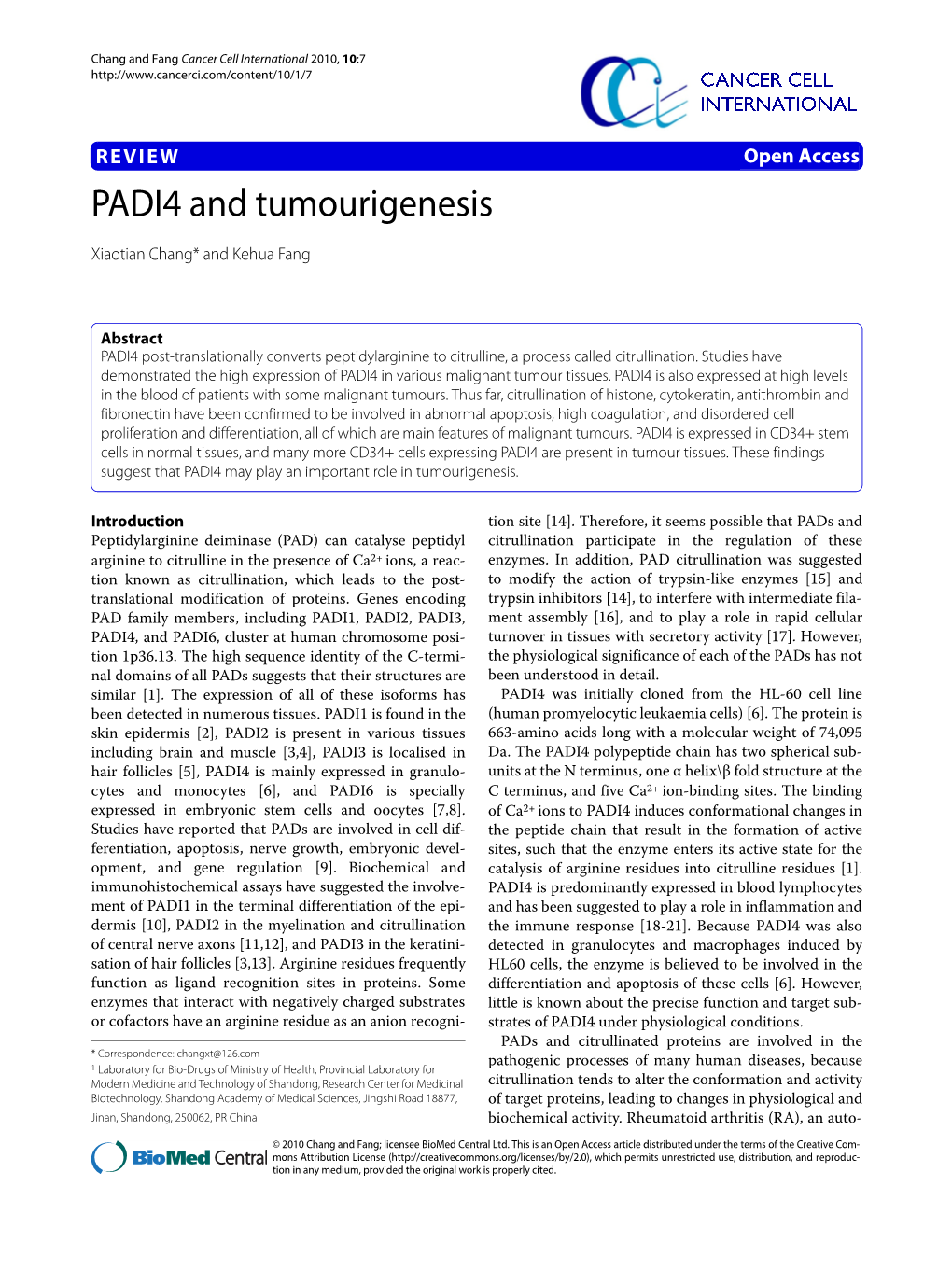 PADI4 and Tumourigenesis Cancer Cell Griffioen AW: Endothelial CD34 Is Suppressed in Human Malignancies: International 2010, 10:7 Role of Angiogenic Factors