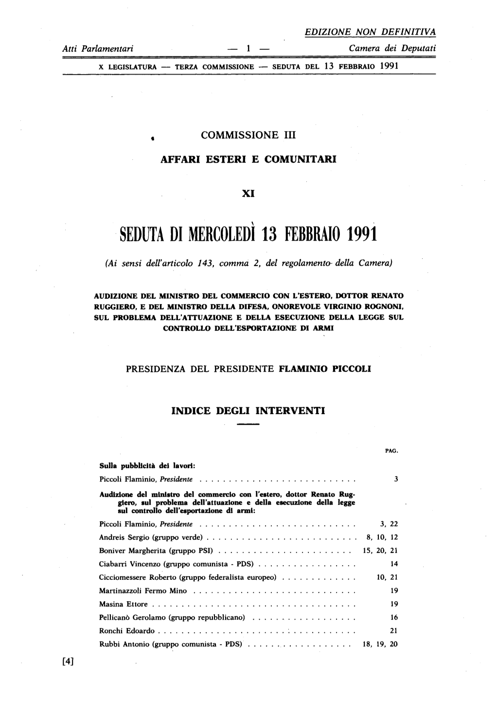 Seduta Di Mercoledì 13 Febbraio 1991