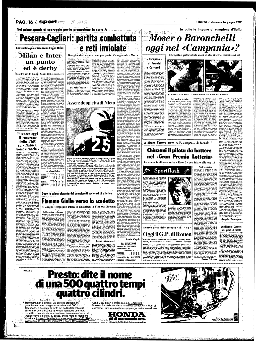 PAG. 16/ Spori R.T^P Lv Unità / Domenica 26 Giugno 1977