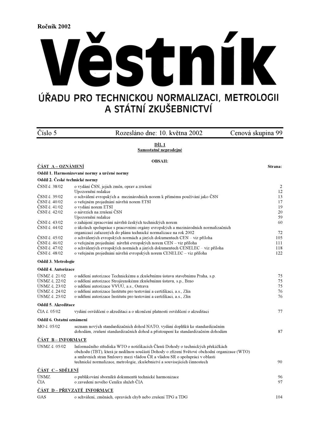 Věstník ÚNMZ 05/2002