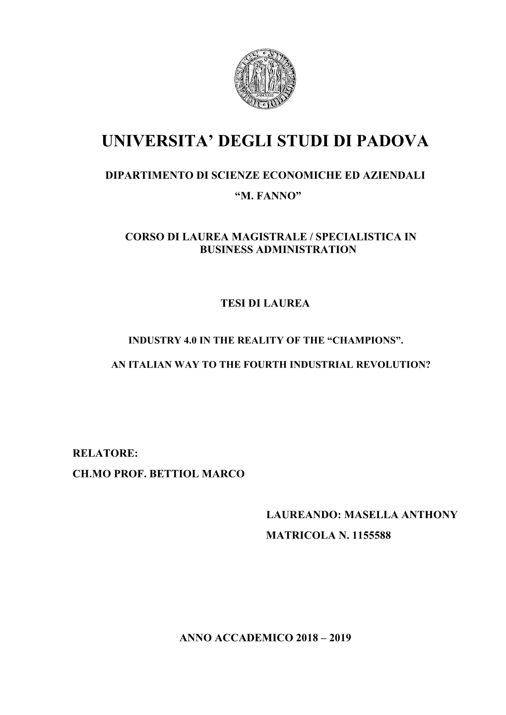 Universita' Degli Studi Di Padova