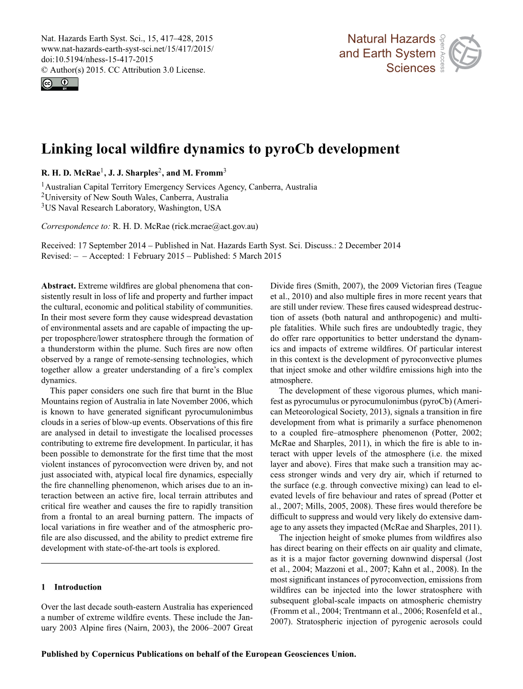 Linking Local Wildfire Dynamics to Pyrocb