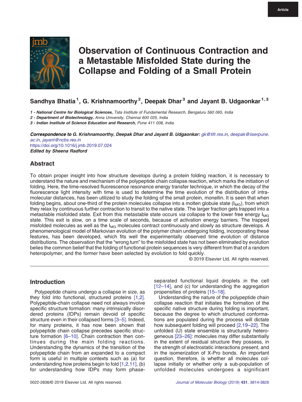 Observation of Continuous Contraction and a Metastable Misfolded State During the Collapse and Folding of a Small Protein