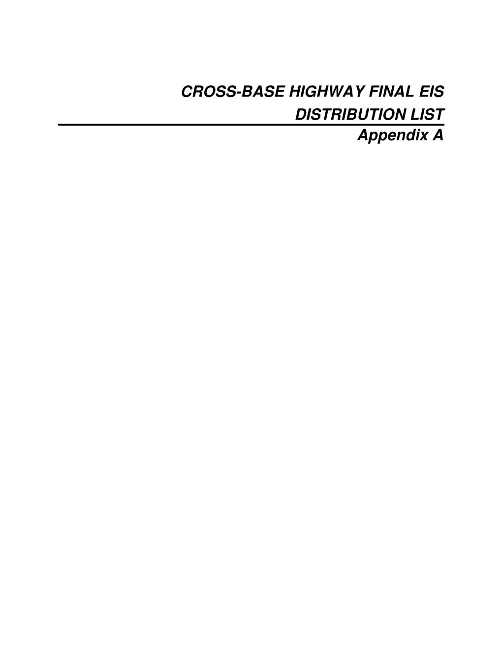 DISTRIBUTION LIST Appendix a Appendix a Distribution List