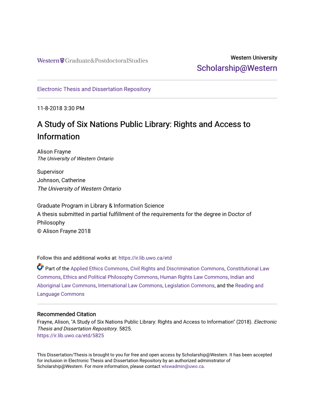 A Study of Six Nations Public Library: Rights and Access to Information
