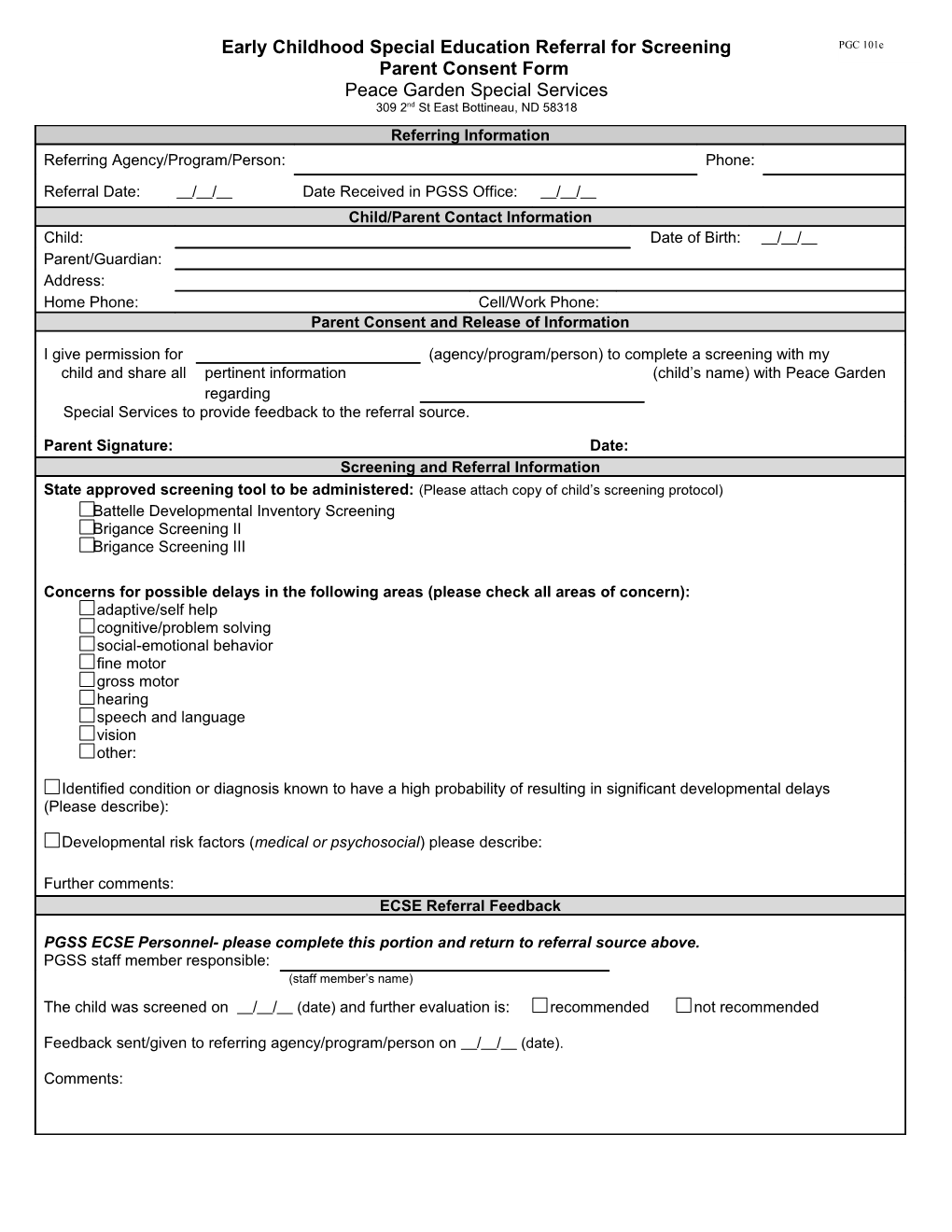 Early Childhood Special Education Referral Form