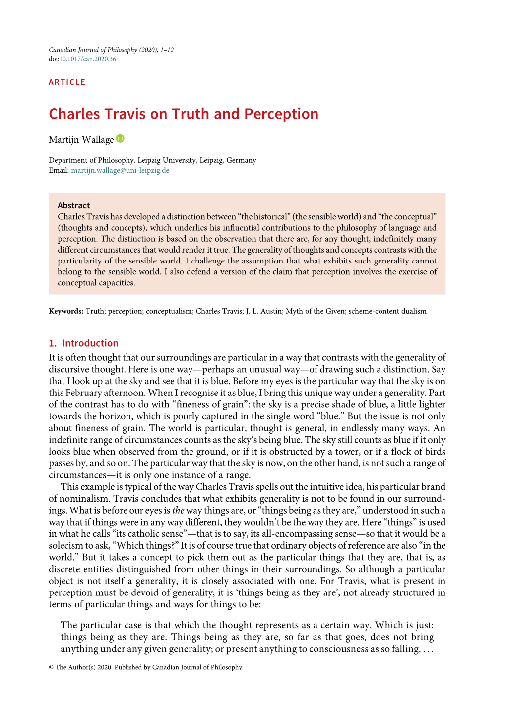 Charles Travis on Truth and Perception