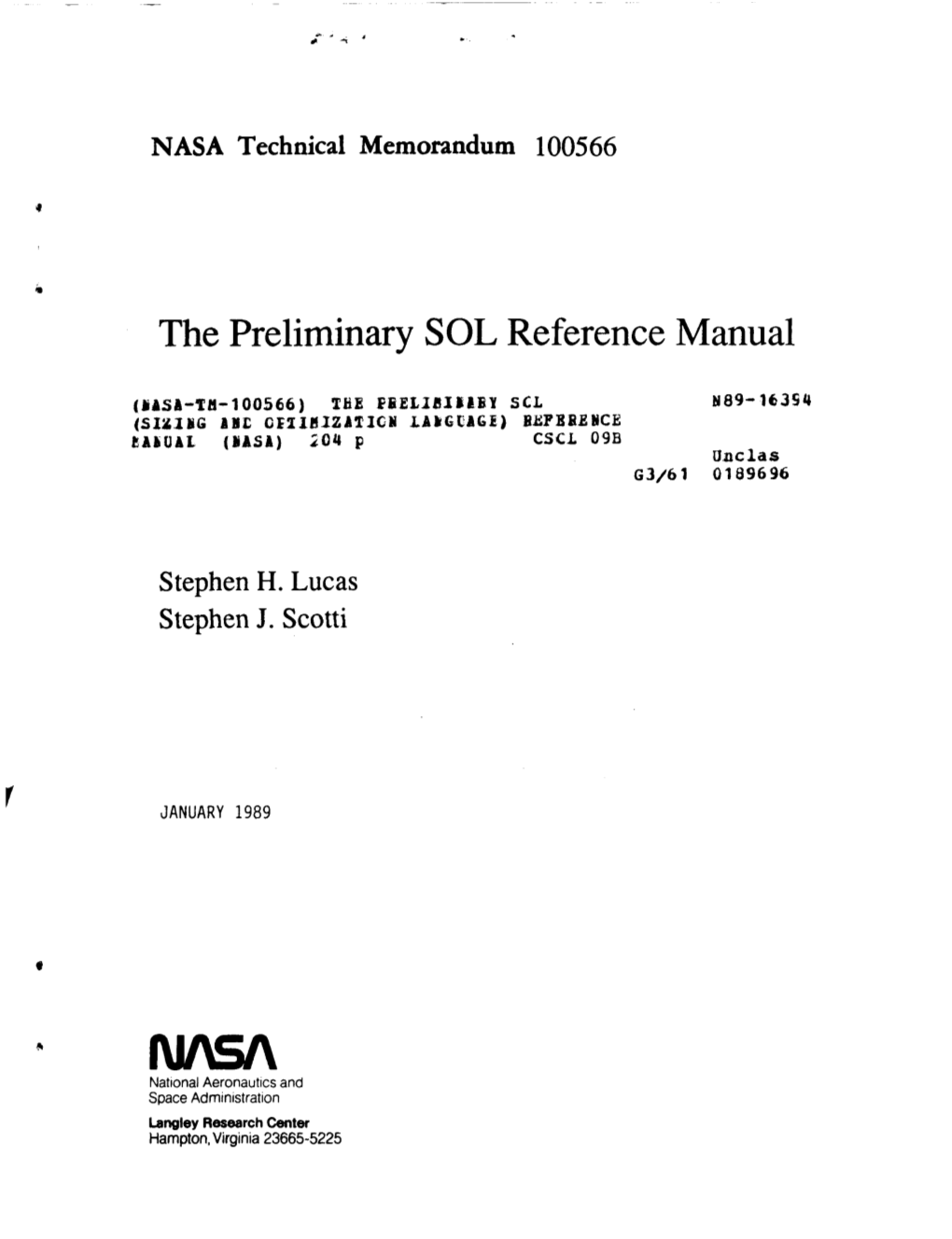 The Preliminary SOL Reference Manual