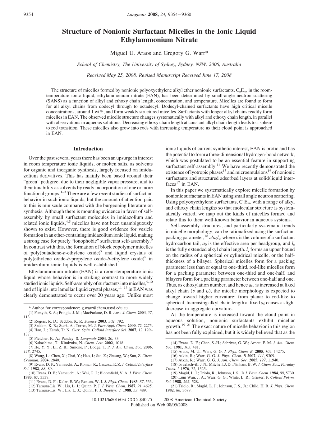 Structure of Nonionic Surfactant Micelles in the Ionic Liquid Ethylammonium Nitrate