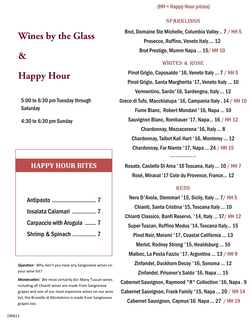 Wines by the Glass & Happy Hour
