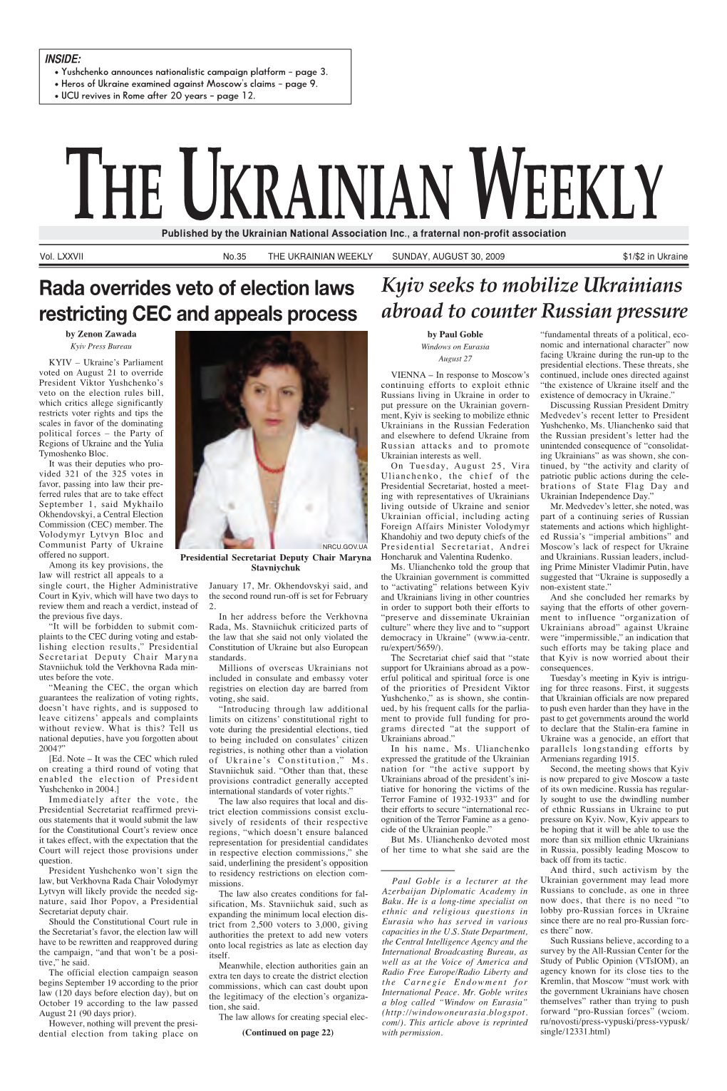 The Ukrainian Weekly 2009, No.35