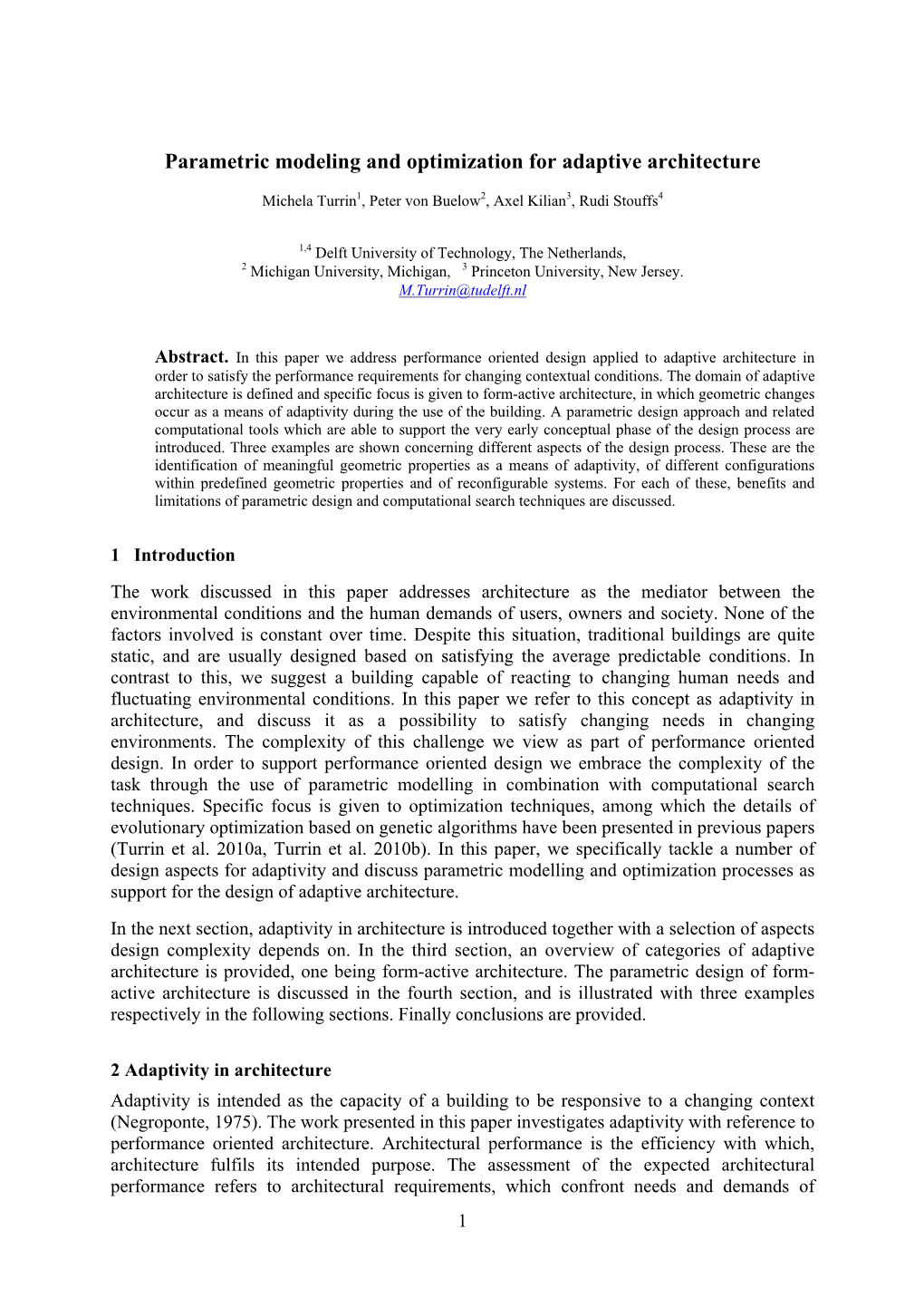 Parametric Modeling and Optimization for Adaptive Architecture